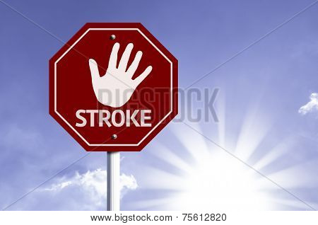 Stop Stroke red sign with sun background 