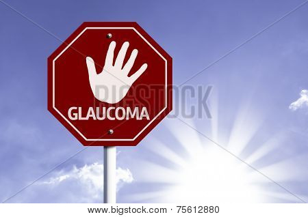 Stop Glaucoma red sign with sun background 