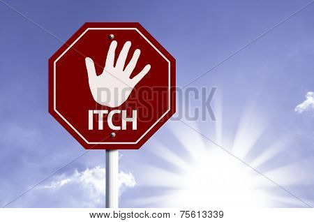 Stop ITCH red sign with sun background 