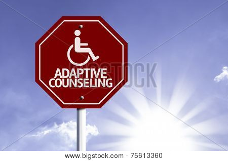 Adaptive Counseling with Disabled Icon sign with sun background 