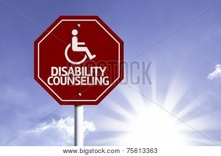 Disability Counseling with Disabled Icon sign with sun background 