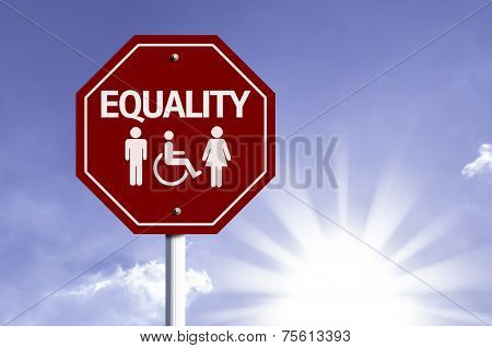 Equality red sign with sun background 