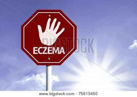 Stop Eczema red sign with sun background 