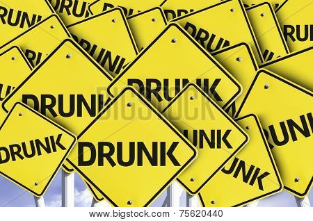 Drunk written on multiple road sign