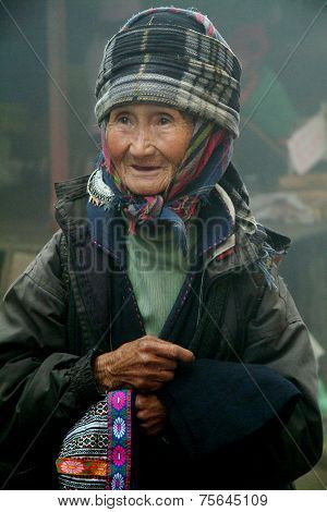 Portrait of old Black Hmong woman in Vietnam.