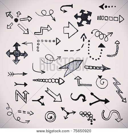 Hand Drawn Simple Arrows Set Made In Vector