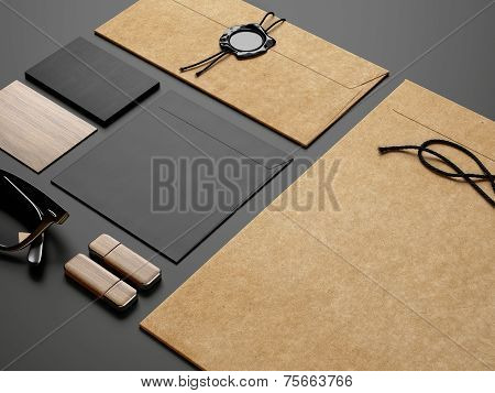 Branding Elements On Black Paper Background
