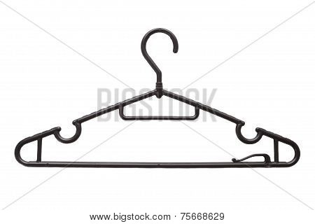 Black plastic coat hanger isolated on white background