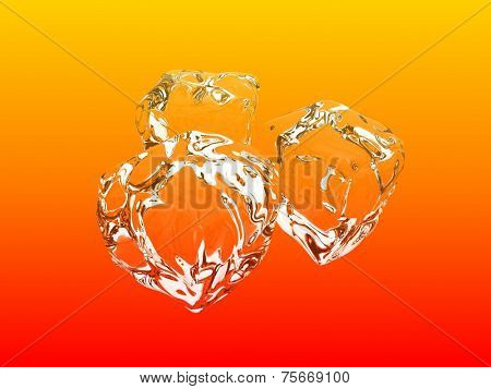 some icecubes on orange background