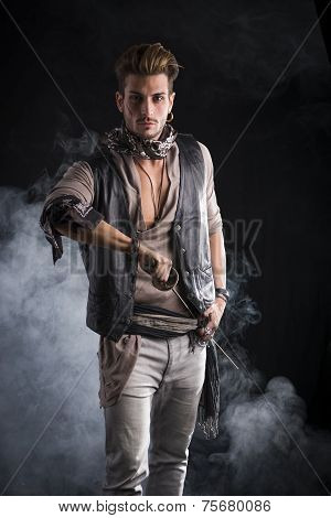 Good Looking Young Man In Pirate Fashion Outfit
