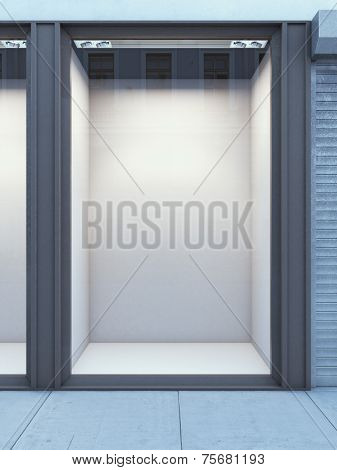 Empty storefront of shop with white wall