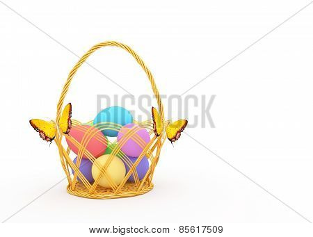 Basket With Colorful Easter Eggs