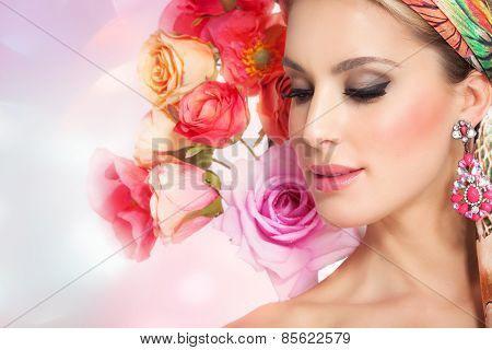 Beautiful Woman In Flowers