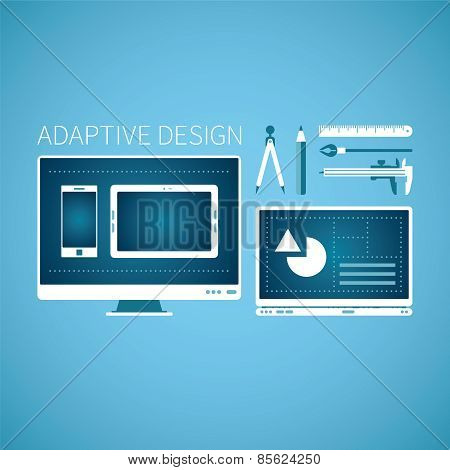 Adaptive Web Graphic Design Development Vector Concept In Flat Style