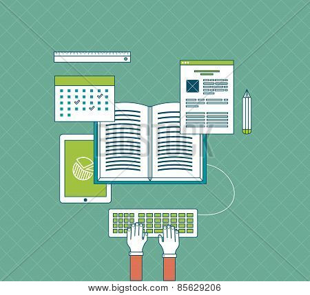 Full circle of e-learning with set icons about course search