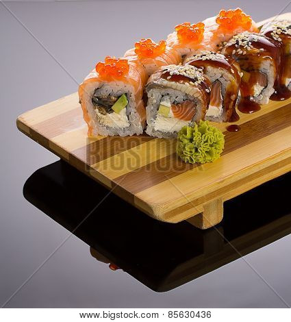 Maki Sushi Over Black Background