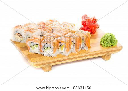 Sushi Roll Made Dish On Gete Isolated On Whiet Background