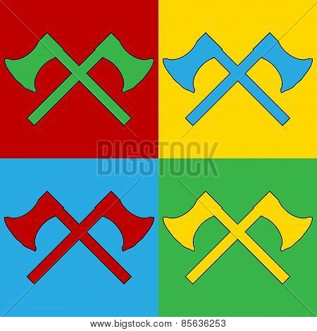 Pop Art Axe Symbol Icons.