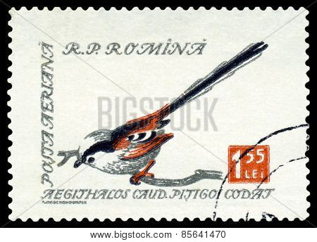 Vintage  Postage Stamp. Long-tailed Tit.