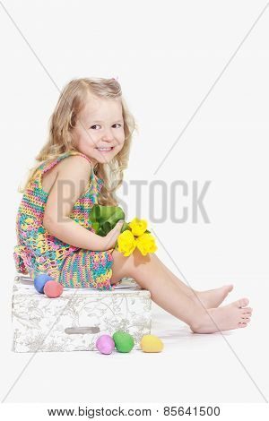 Smiling Two Years Old Girl In Eastertide