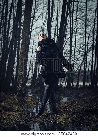 Fashionable Woman, Outdoor Posing In March