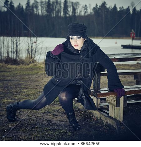 Fashionable Woman, Outdoor Posing In March