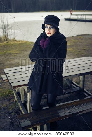 Fashionable Woman, Outdoor Posing In March