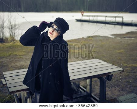 Fashionable Woman, Outdoor Posing In March