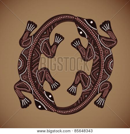 Vector Print traditional African ethnic ornament with two lizard