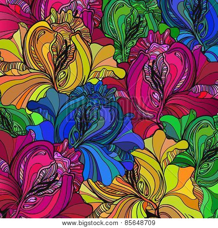 Vector background with ornament of the graphic flowers.