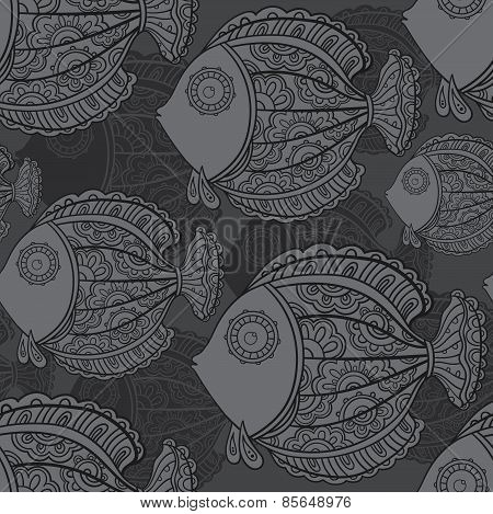 seamless pattern of a lot of beautiful decorative fishes
