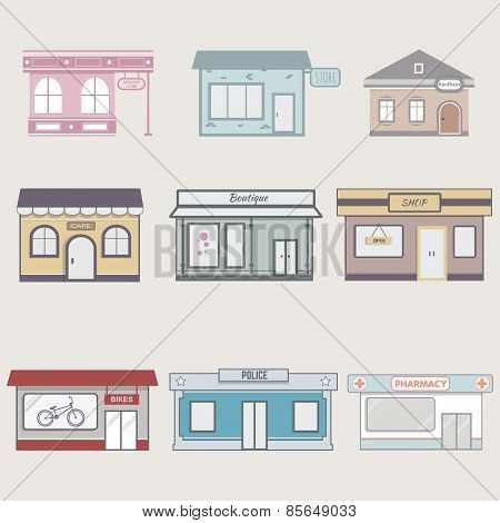 Set Of Cute Buildings For Infographics.