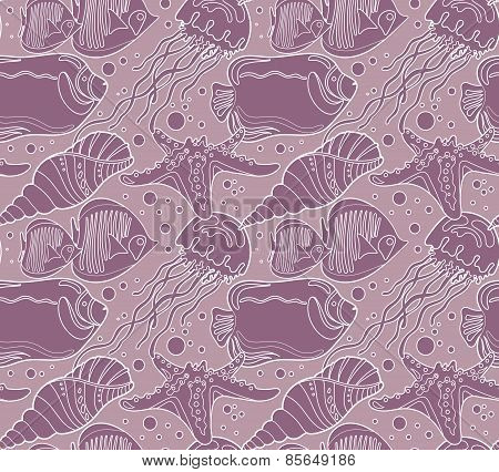 Vector seamless sea pattern with tropical fishes