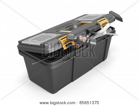 Box With Tools On A White
