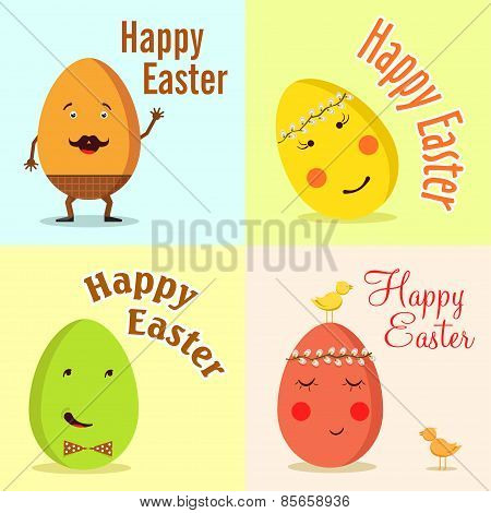Happy Easter. Vector illustration of funny eggs.