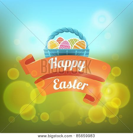 Happy Easter. Vector illustration on a blurred background.