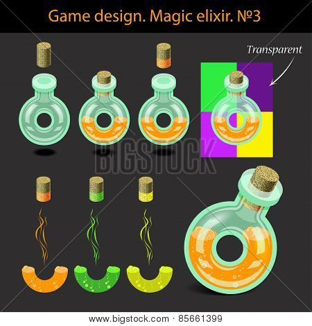 Vector illustration. Magic elixir in different colors with a woo