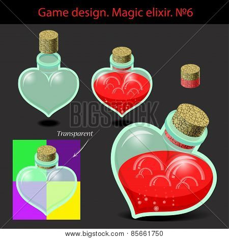 Vector illustration. Magic elixir in different colors with a woo