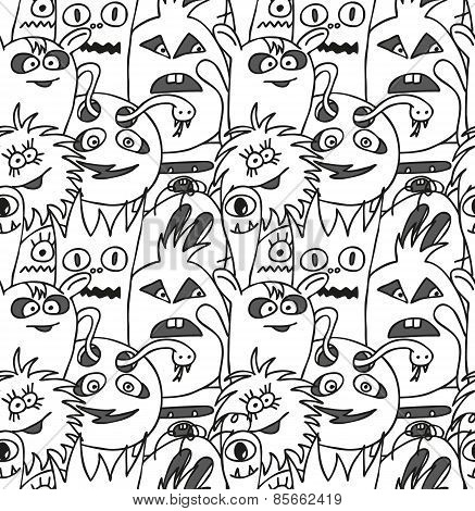 Doodle monsters seamless pattern.