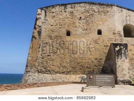 Sign At Western Entrance Of Castillo San Christobal.