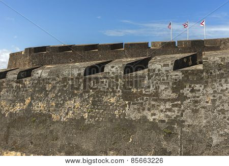 Three Flags On Top Of Castillo San Christobal.