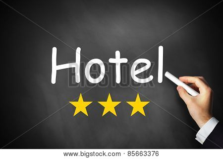 Hand Writing Hotel On Black Chalkboard Three Stars