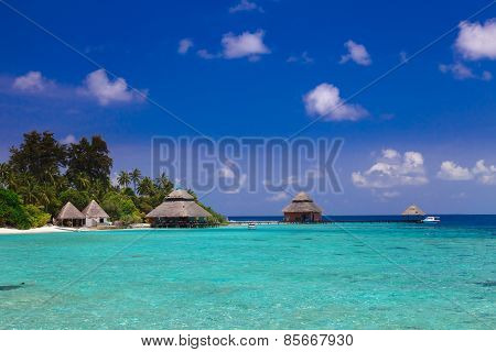 Lagoon and Bungalow on Maldives Island