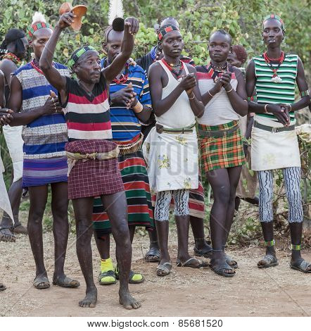 Boys And Girls At The Traditional Evangaty Ceremony. Turmi, Ethiopia