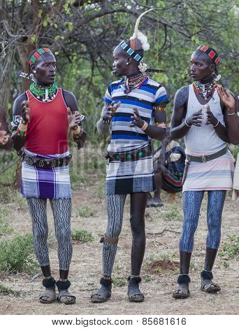 Boys And Girls At The Traditional Evangaty Ceremony. Turmi, Ethiopia