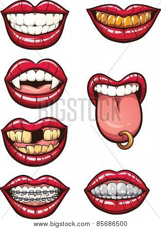 Cartoon mouths. Vector clip art illustration with simple gradients. Each on a separate layer. 