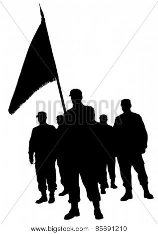 Soldier in uniform with flag on white background