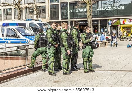 Police Pays Attention For People Demonstrate Against Ezb And Capitalism In Frankfurt