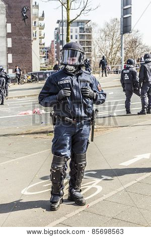 Police Pays Attention For People Demonstrating Against Ezb And Capitalism In Frankfurt