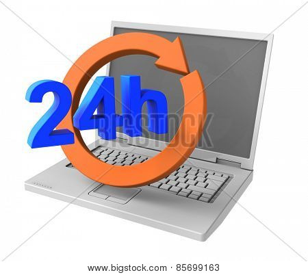 24 hours service sign. Computer generated 3D photo rendering.
